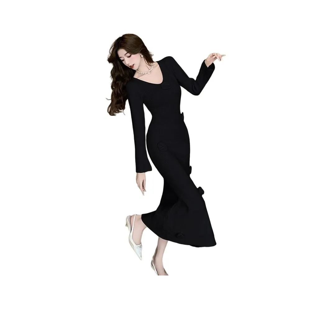 BONAS Длинное платье с длинными рукавами женское