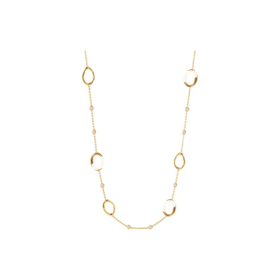 Retro Chic 18К золото покрытие Латунь с белой эмаллю Рябь Loop длинная цепь Женская