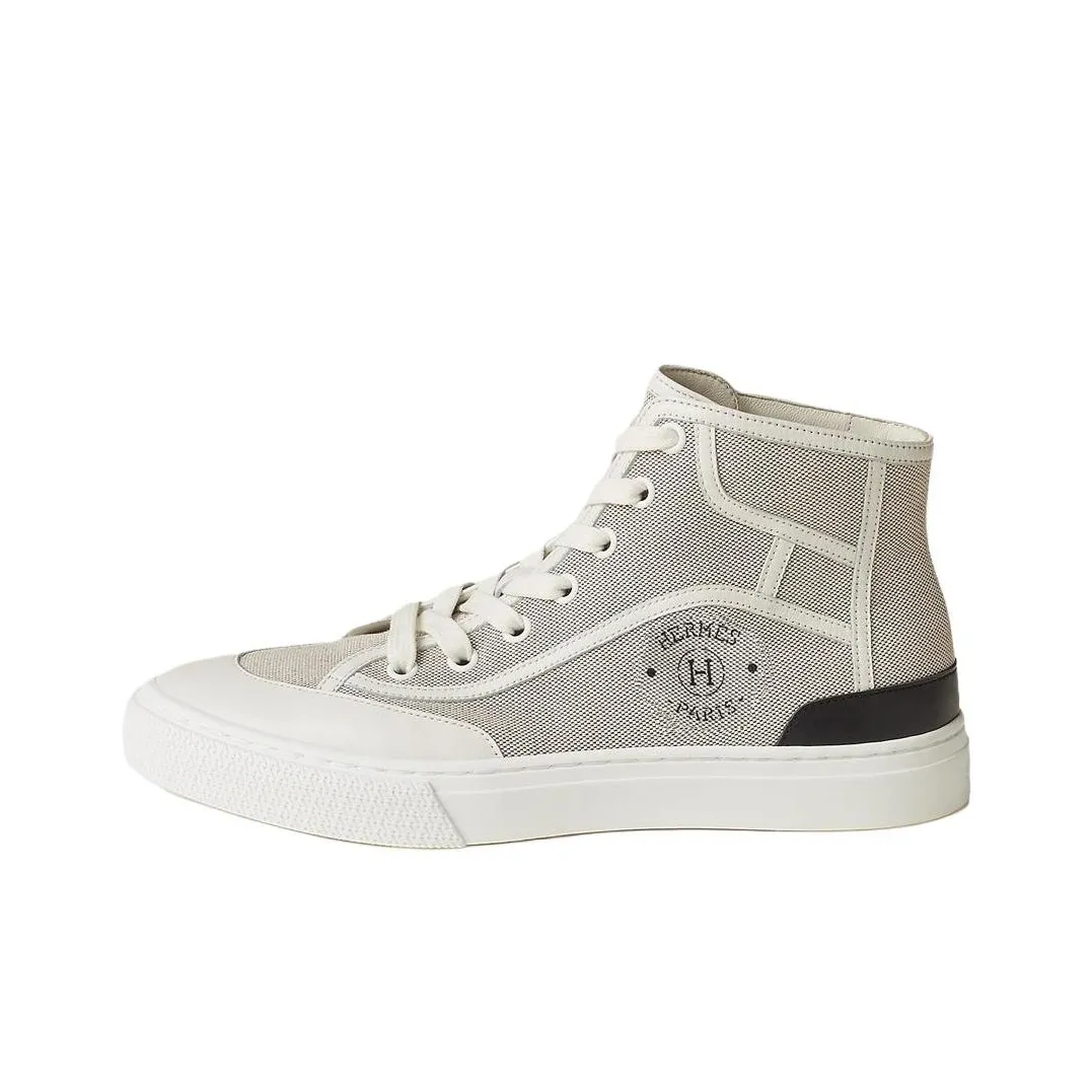 HERMES Canvas Shoes Women's High Top Gray White