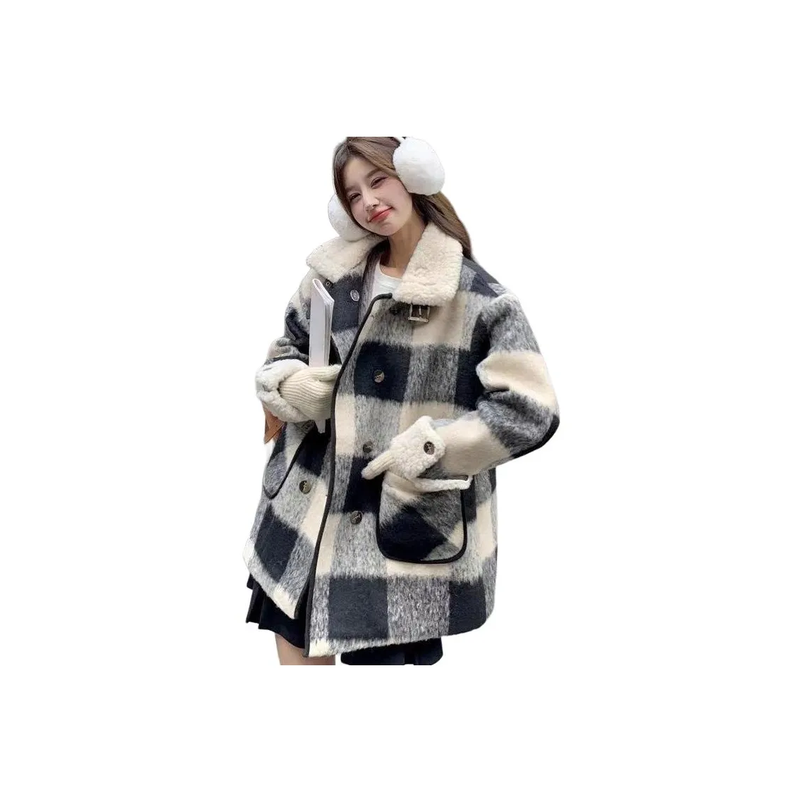 GIUHF Клетка с флисовой подкладкой женское пальто