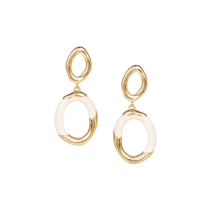 Серьги-кольца Retro Chic с покрытием из 18-каратного золота латунь белой эмаллю и эффектом рифления женские