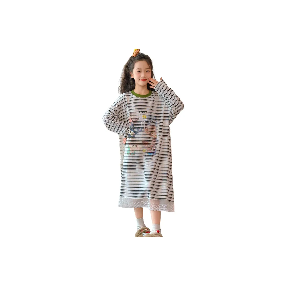 Rindu Ночная сорочка Осенняя с горизонтальными полосами Собака