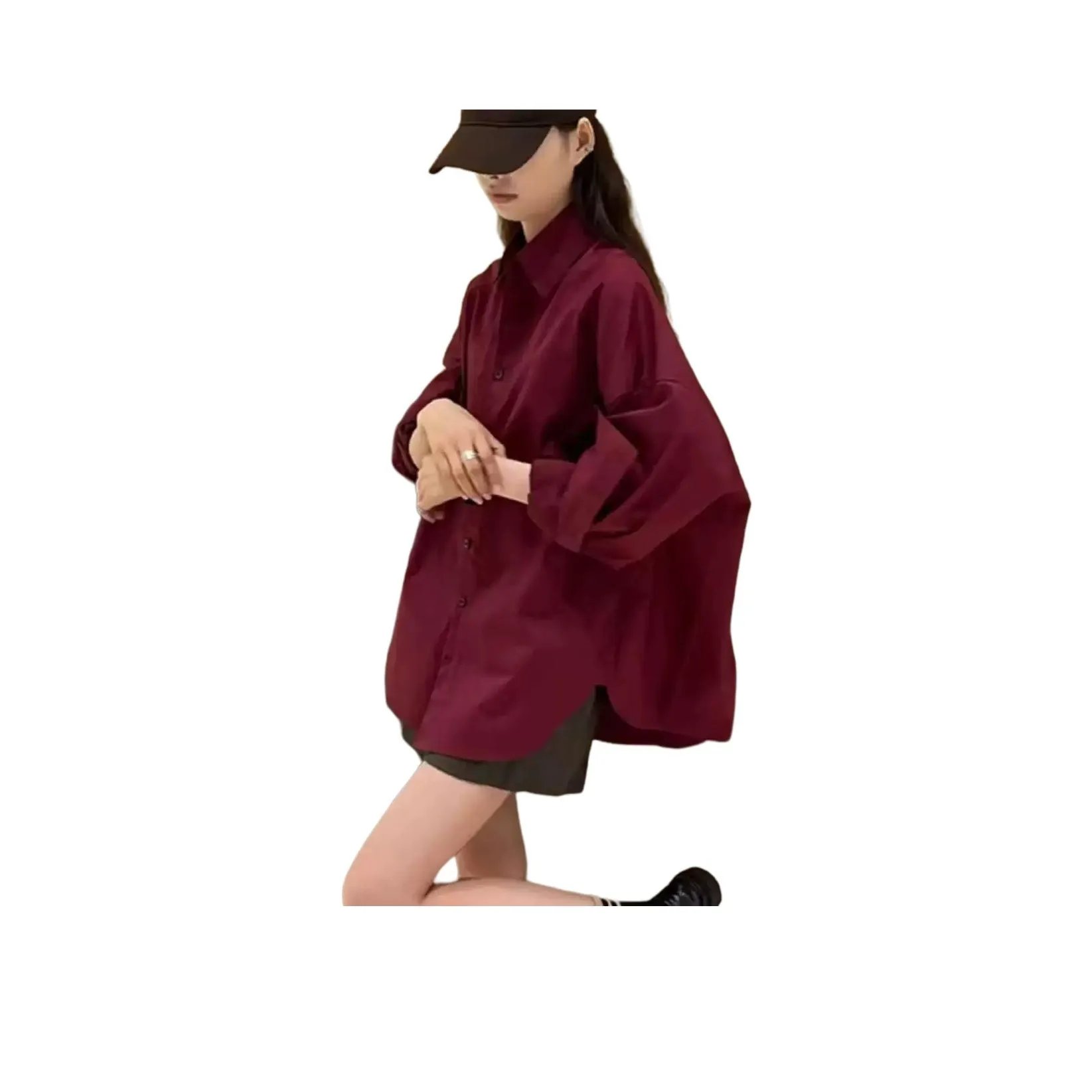 LANGQING Бургунди Gifted By Wang Qing Бренд Наклеенный Женские Рубашки