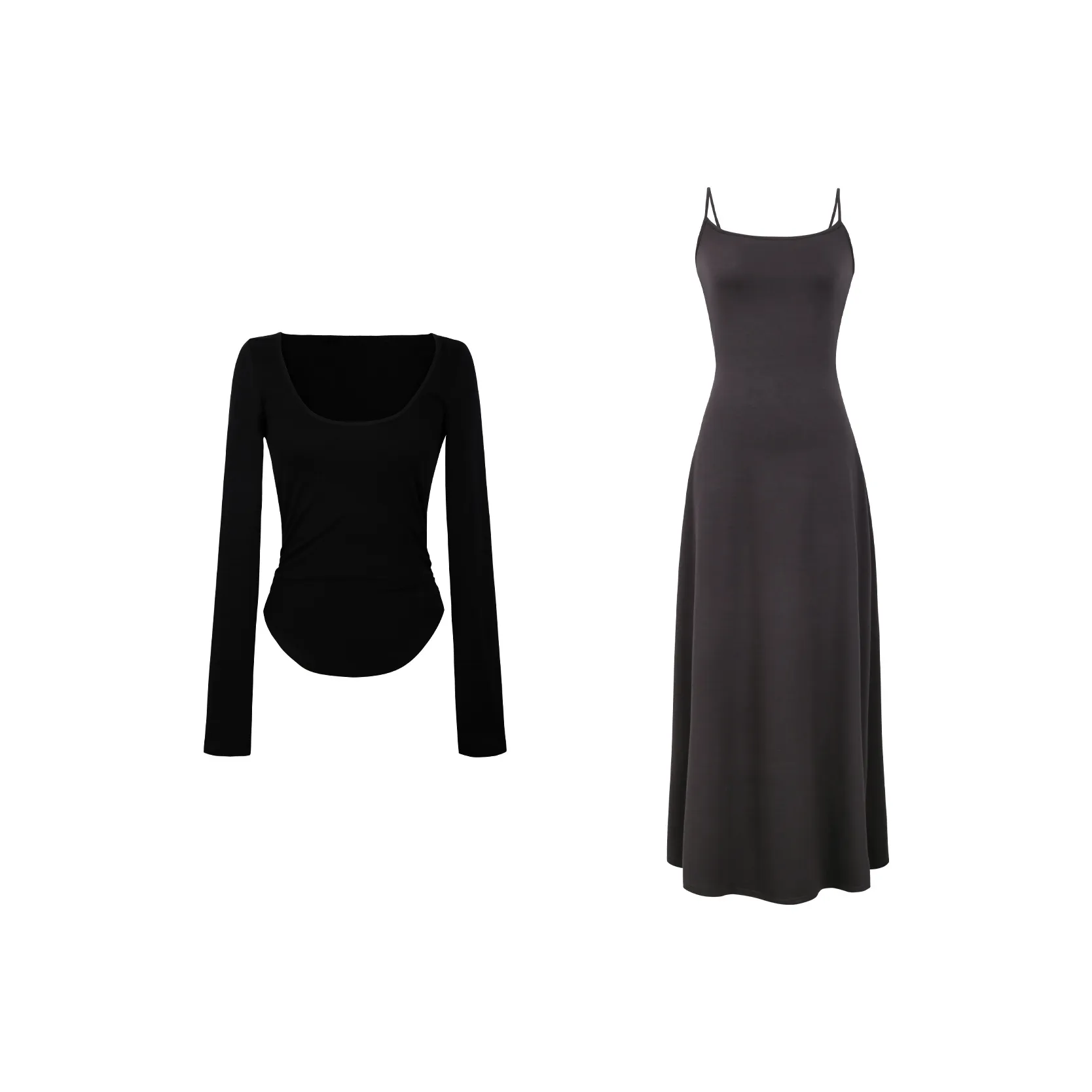 Черный топ + Серое платье женские комплекты с юбкой