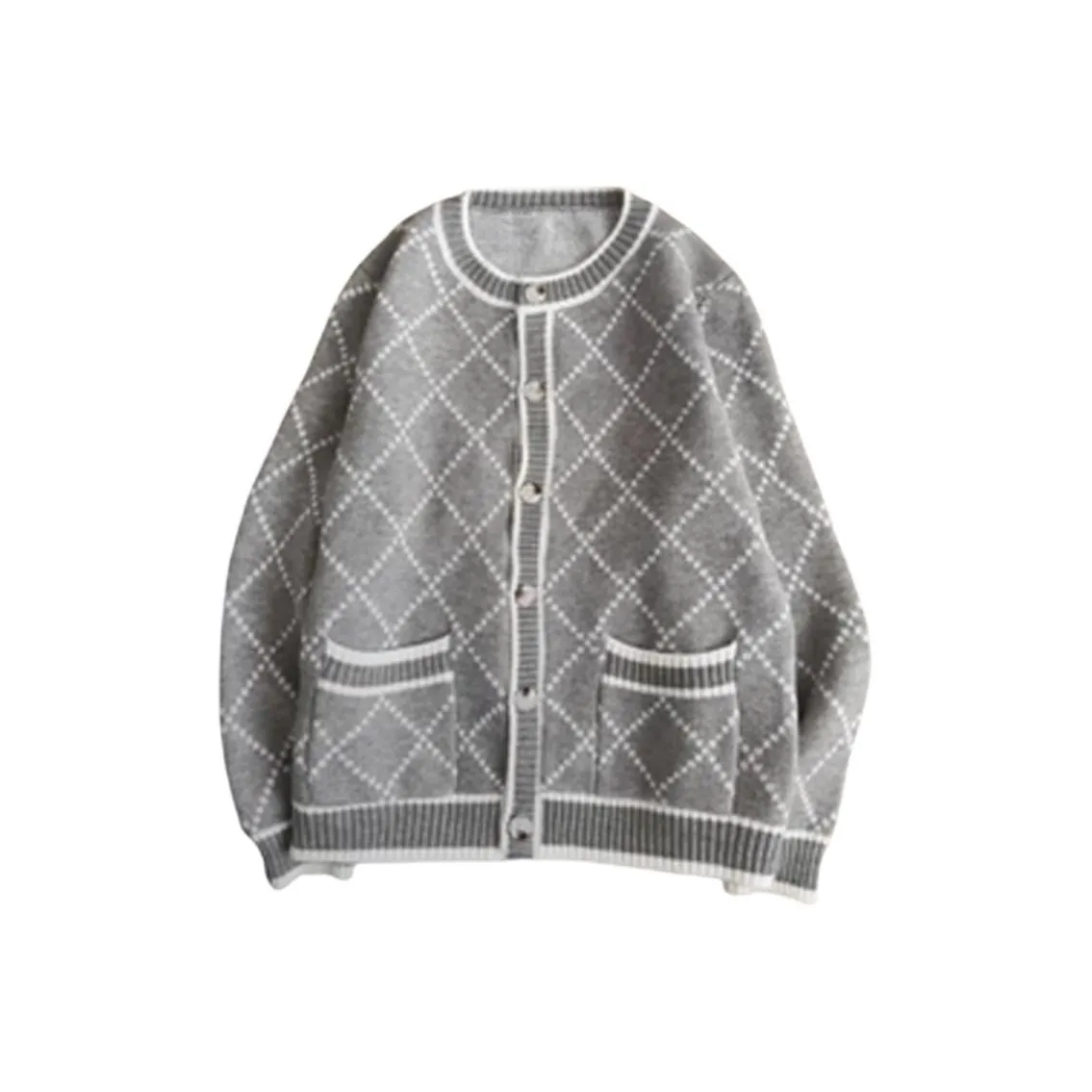 BVODE Пуговицы Серый бриллиант Узор Кардиган Женские Трикотаж