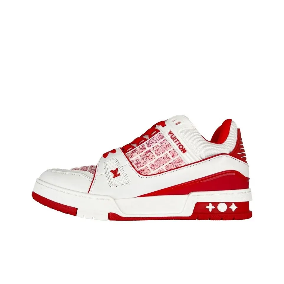LOUIS VUITTON Trainer Skateboard Shoes Men Low Top White Red
