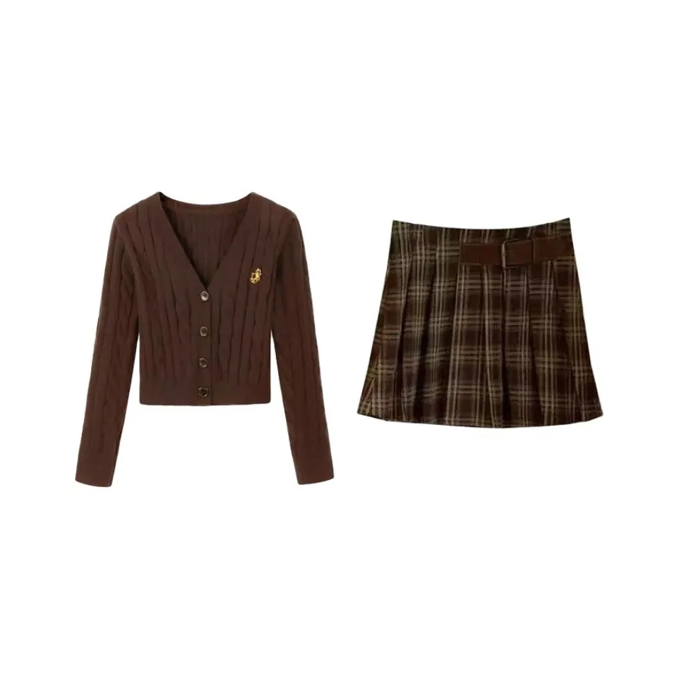 BVODE Коричневый Топ+Юбка Женские Комплекты с Юбкой