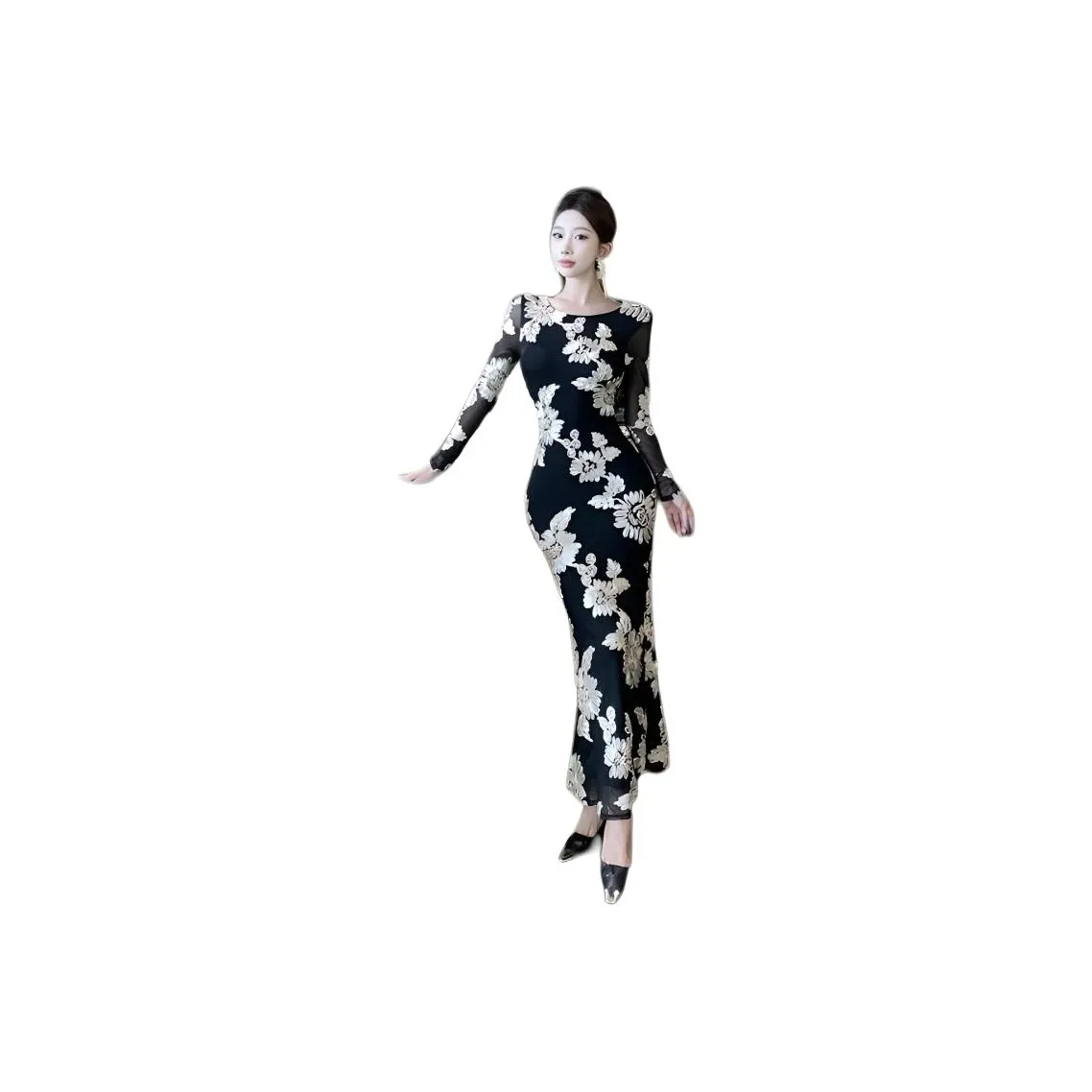 BONAS Длинное платье с длинными рукавами женское