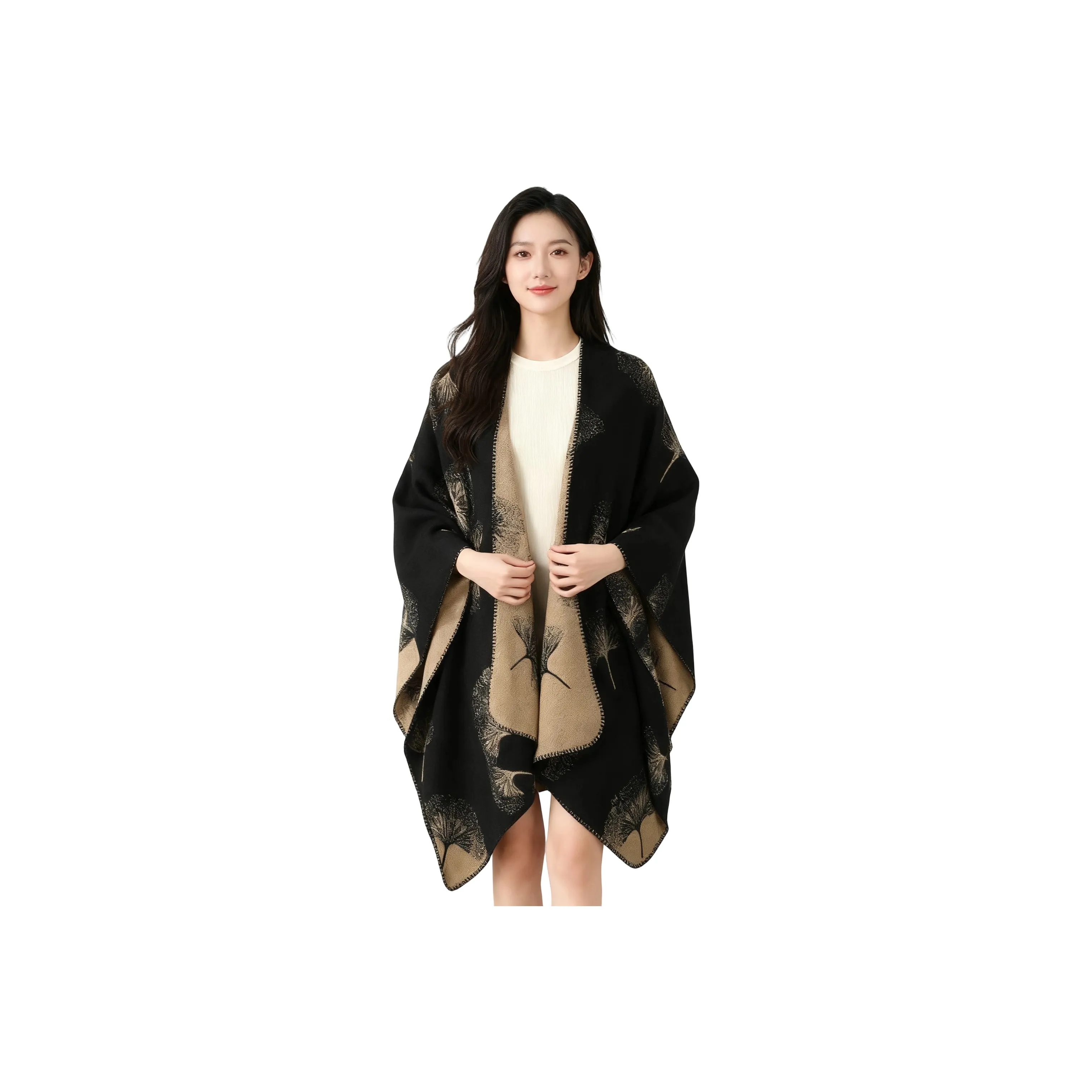 GEZITAI Черный Шаль Двусторонний Обе стороны Женские Плащи