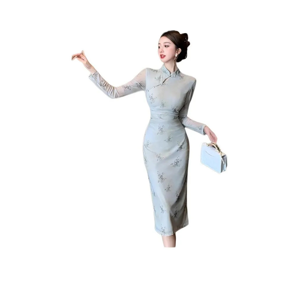 XIANSINIAO Длинное платье с длинными рукавами женское