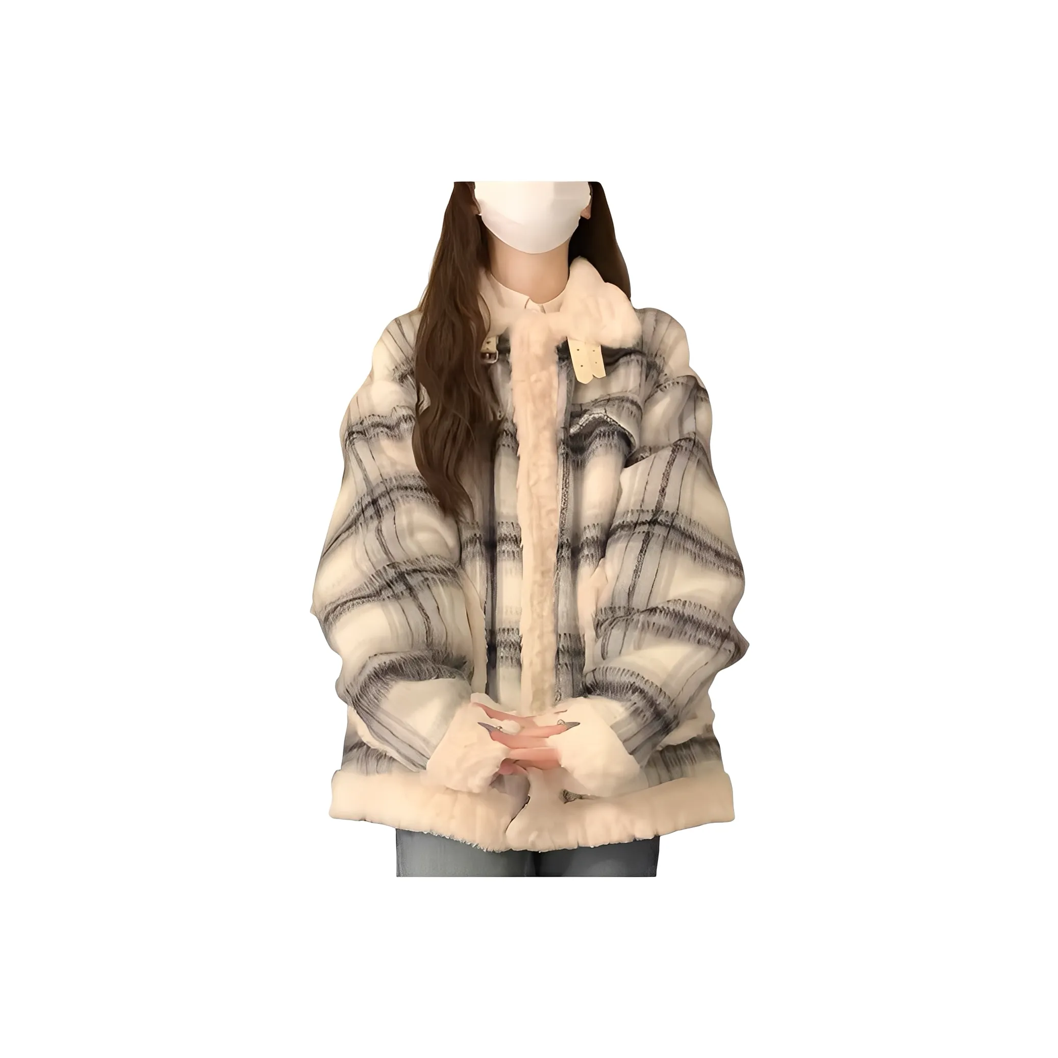 HUICUIGE Абрикосовый Серый Lattice Женские Пуховики