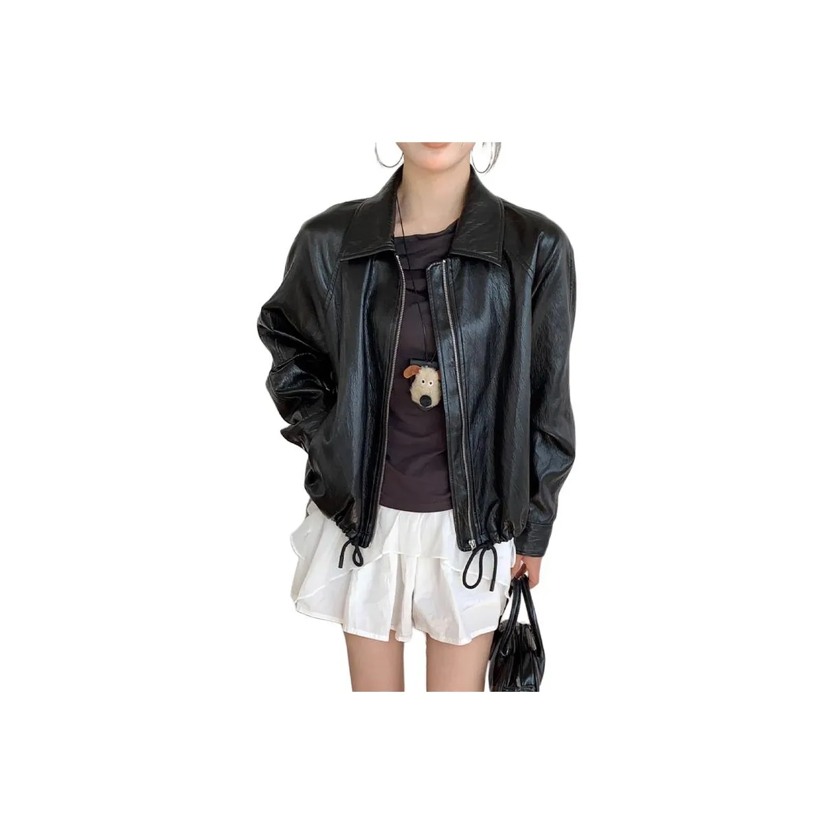 YICHEN Черные Женские Кожаные Куртки