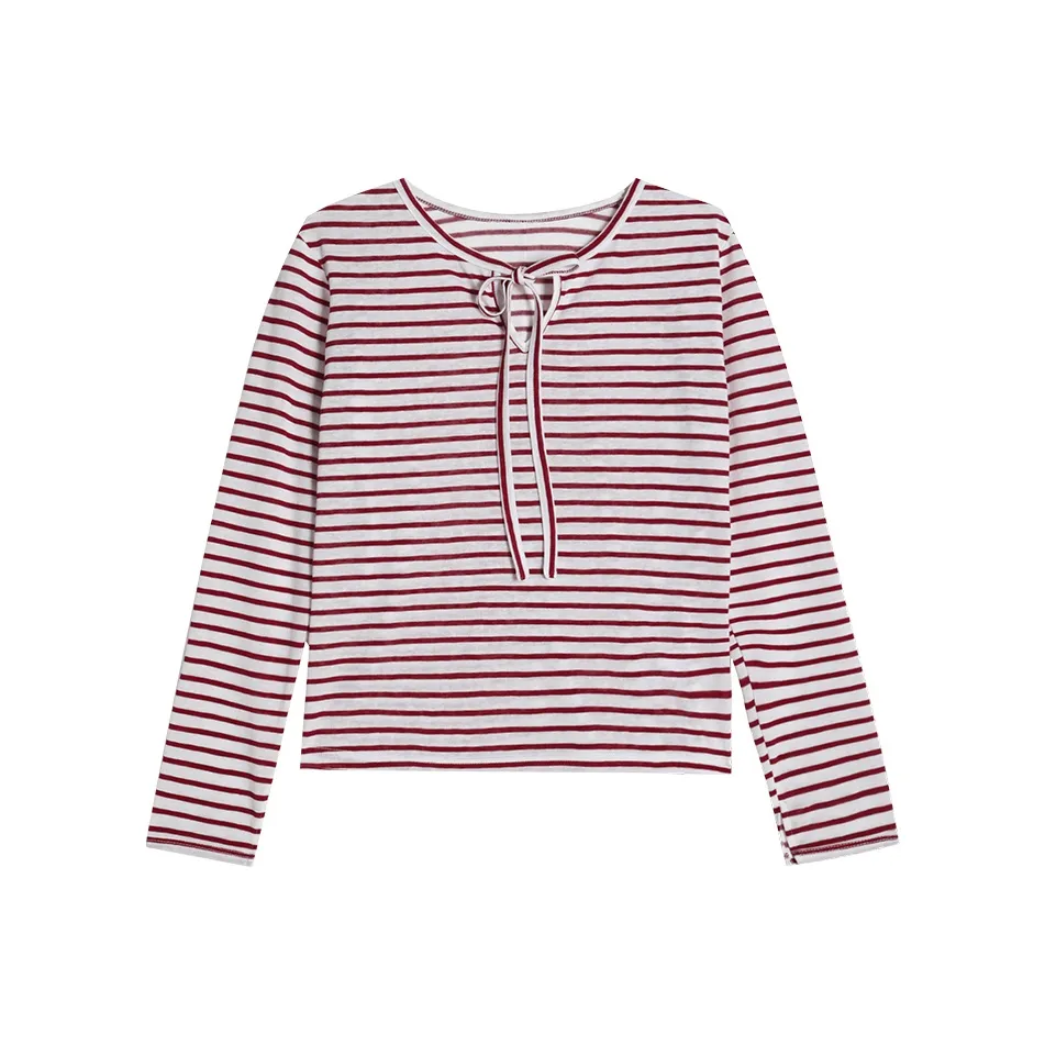 CENGXIAOXIAN Красный Белый Полосатый Топ Женская T-Рубашка