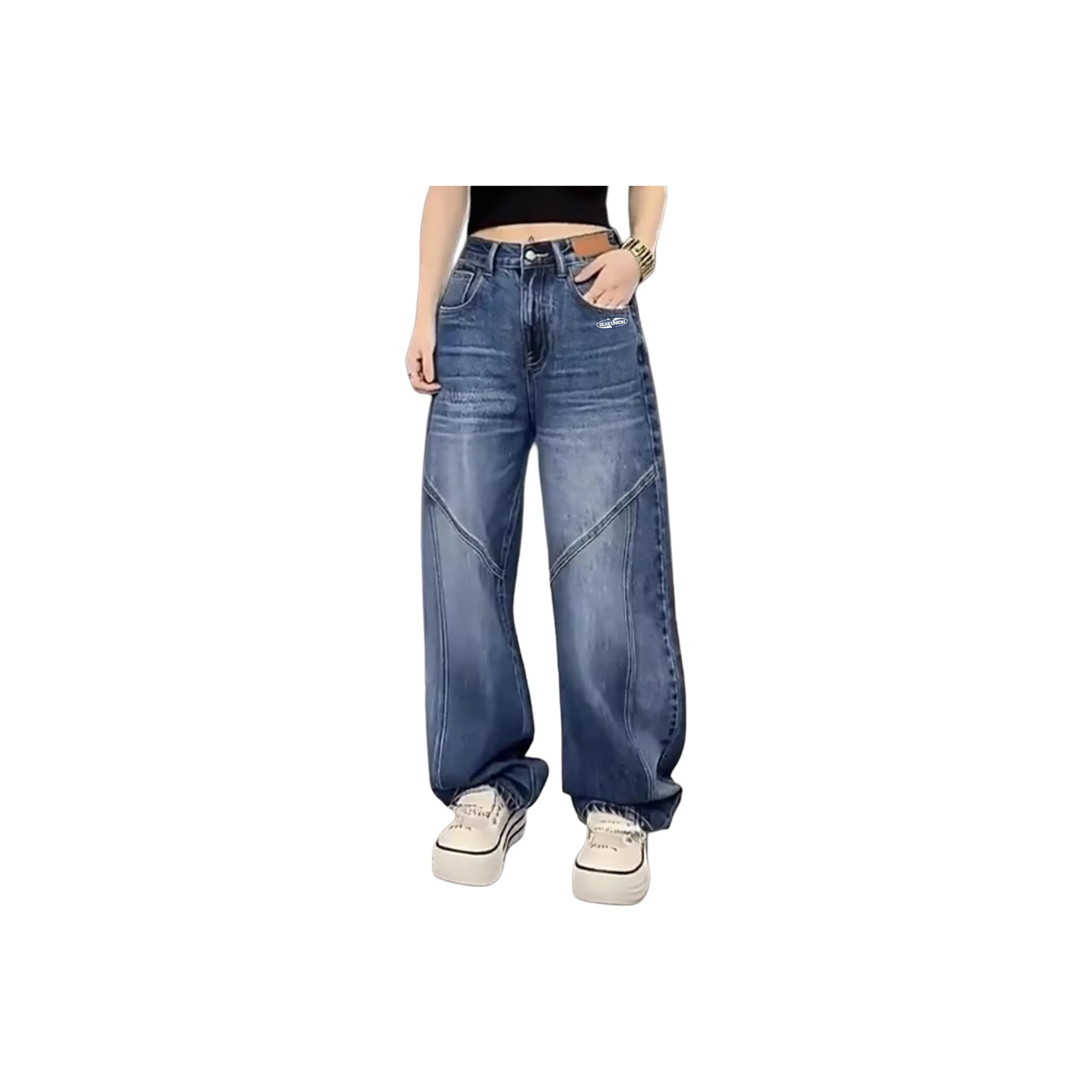 BEAR UNION Темно-синий С подарками Съемный Застежка-липучка Женские Джинсы