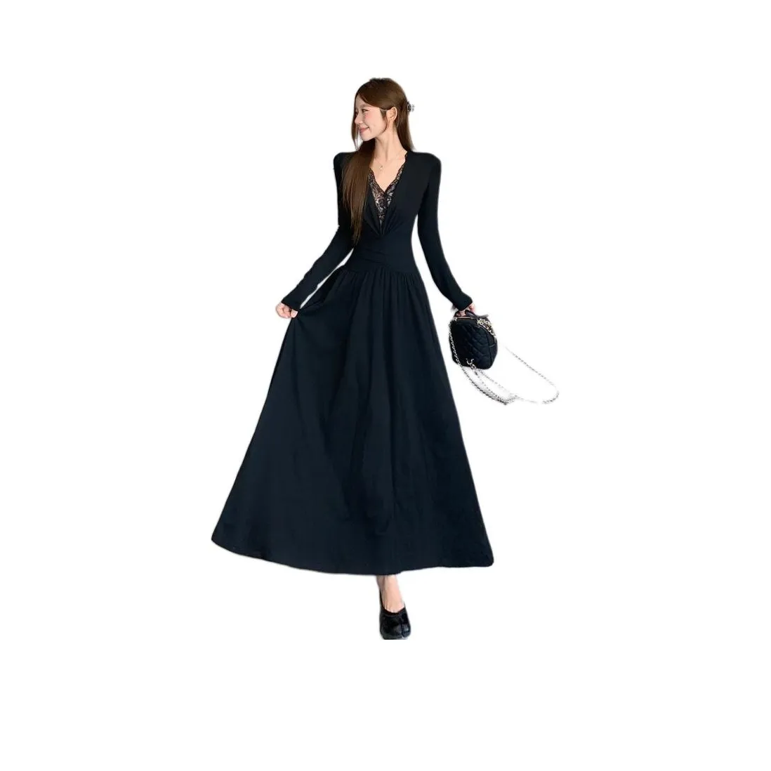 LANGQING Длинное платье с длинными рукавами женское