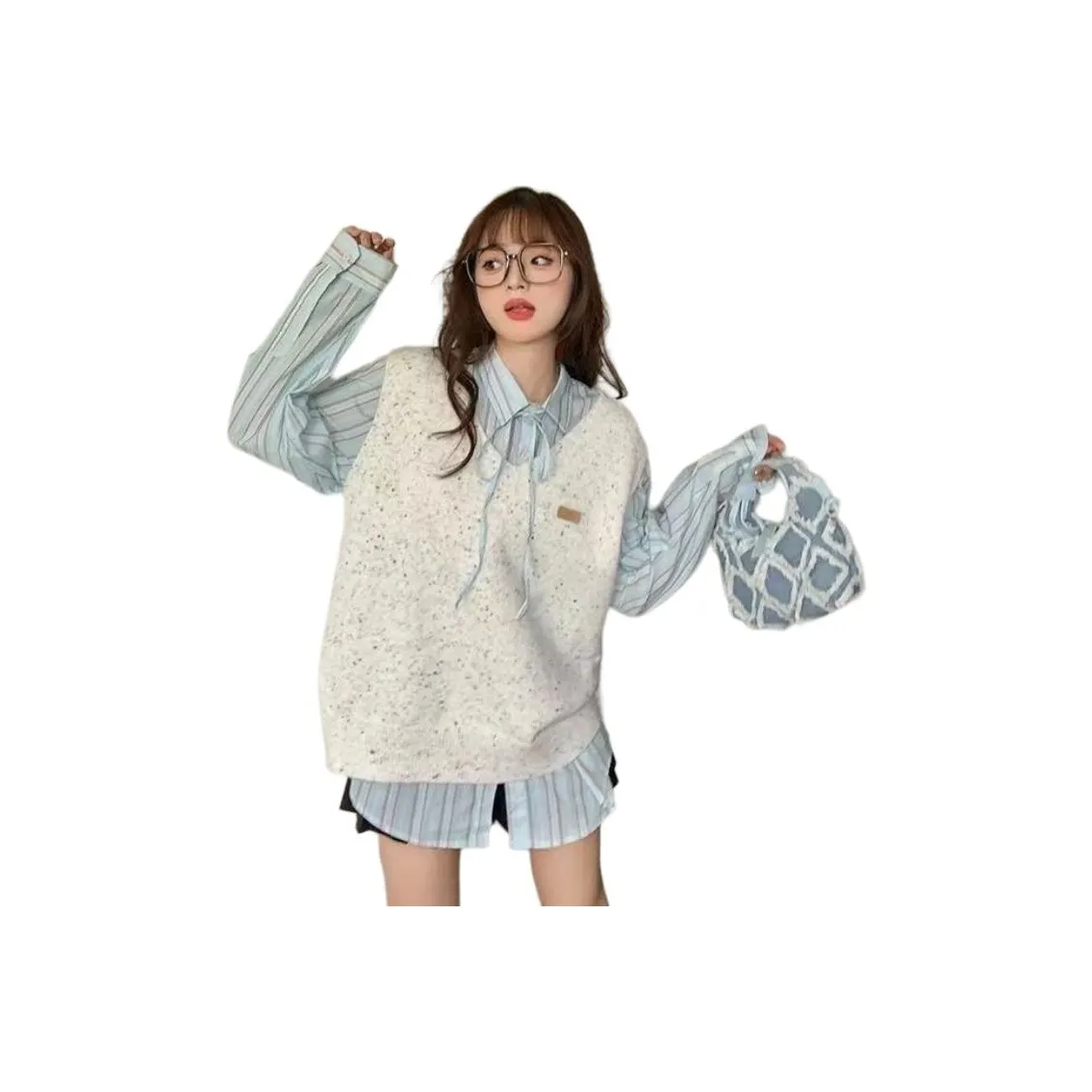 DEDY Синие полосы Жилет Женские Трикотаж