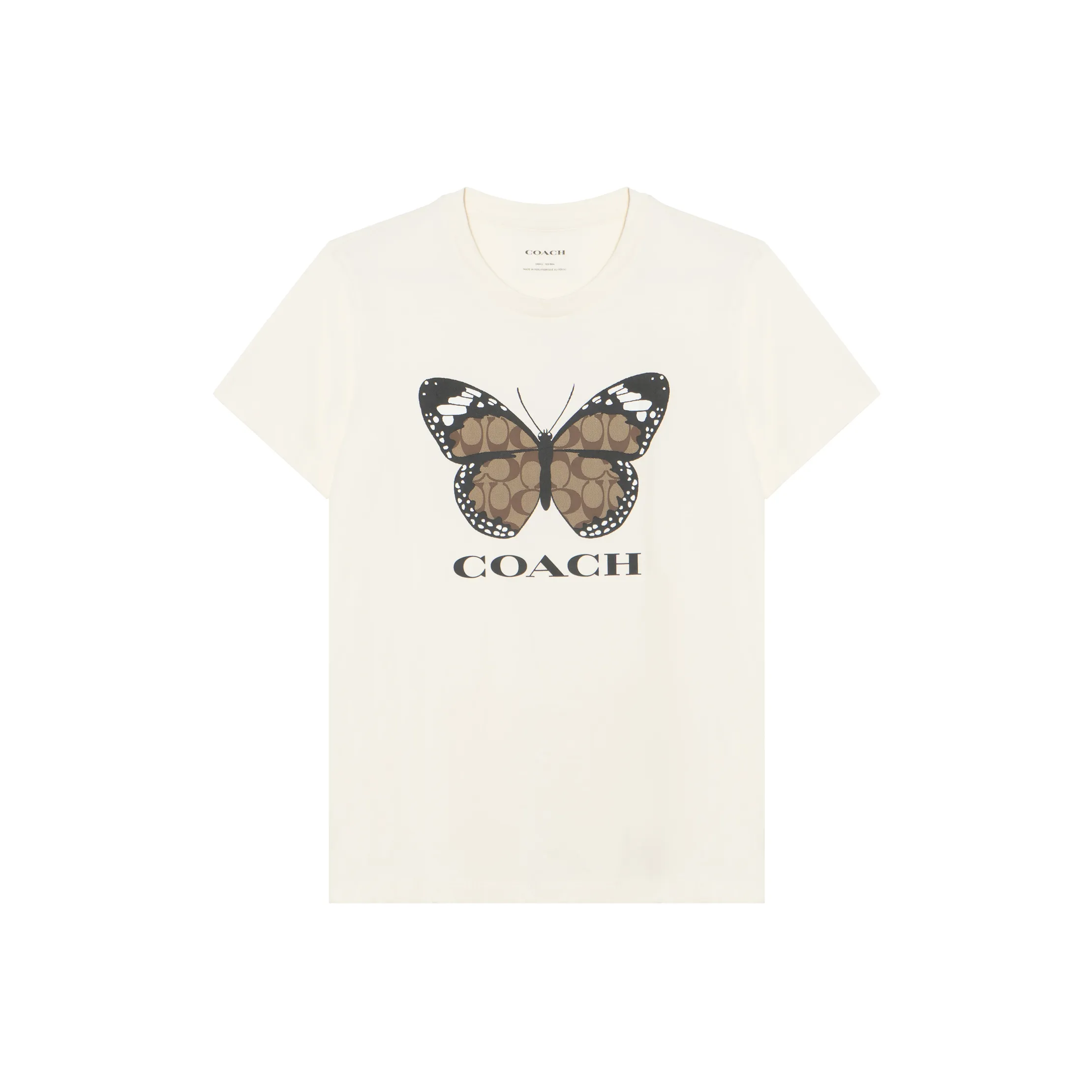 COACH Logo Letter Butterfly Print Круглый вырез Короткий рукав Т-рубашка Женская Кремовый