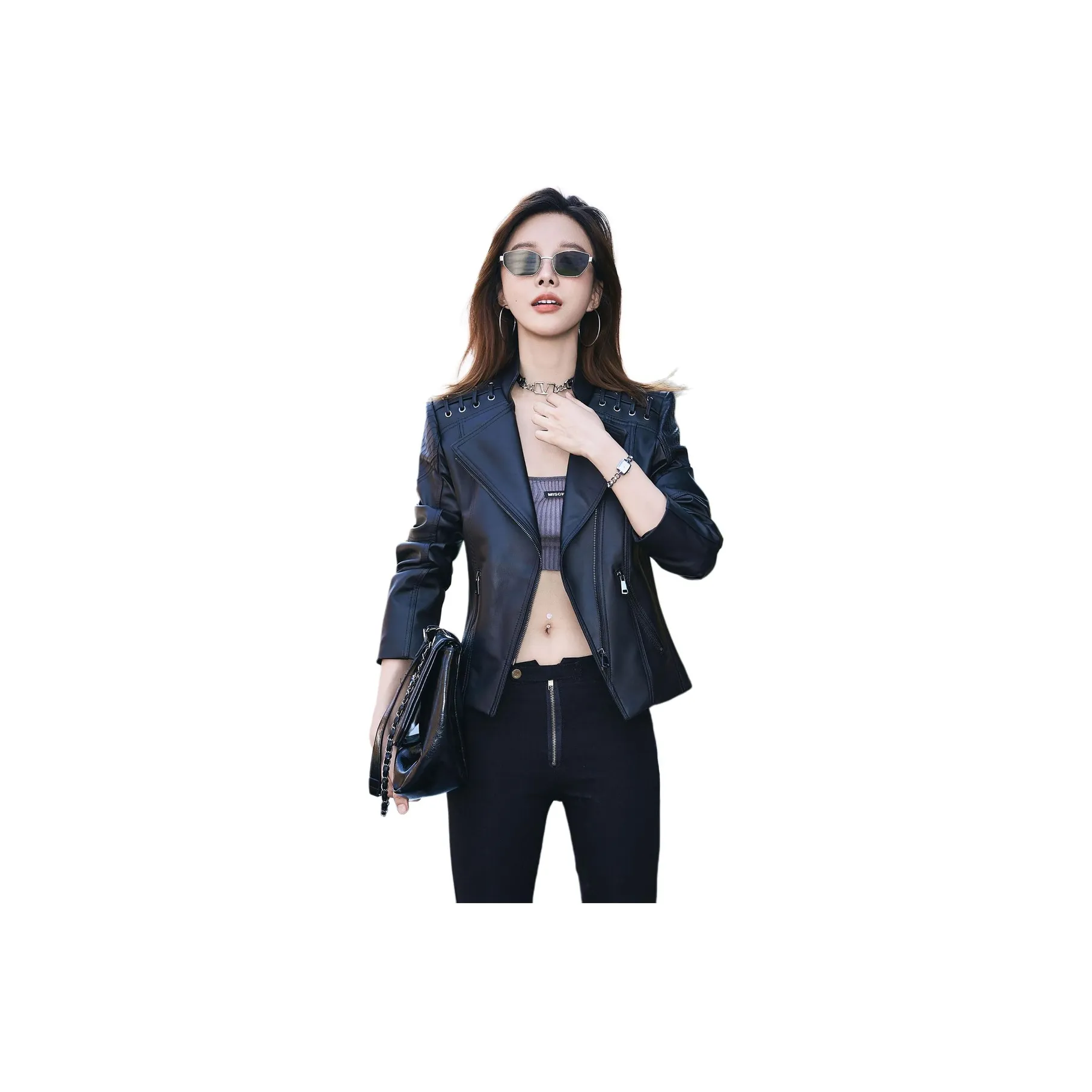 Devanro Черные Женские Кожаные Куртки