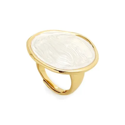 Retro Chic Brass Gold Plated Эмаль Craft Ripple Ring Women's