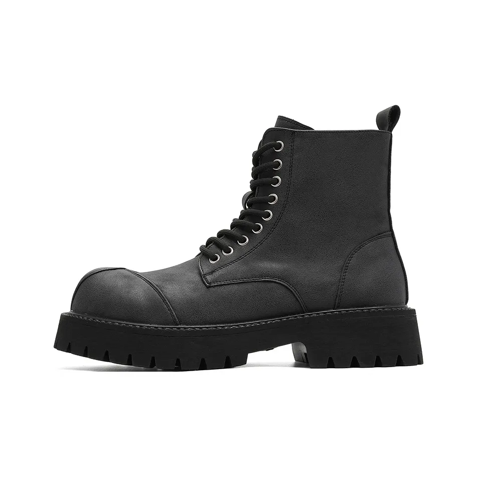 V ZERO FIVE Мотоцикл Обувь Короткий MID Голень Мартин Ботинок 3 см Мужской Черный Британский Винтажный стиль