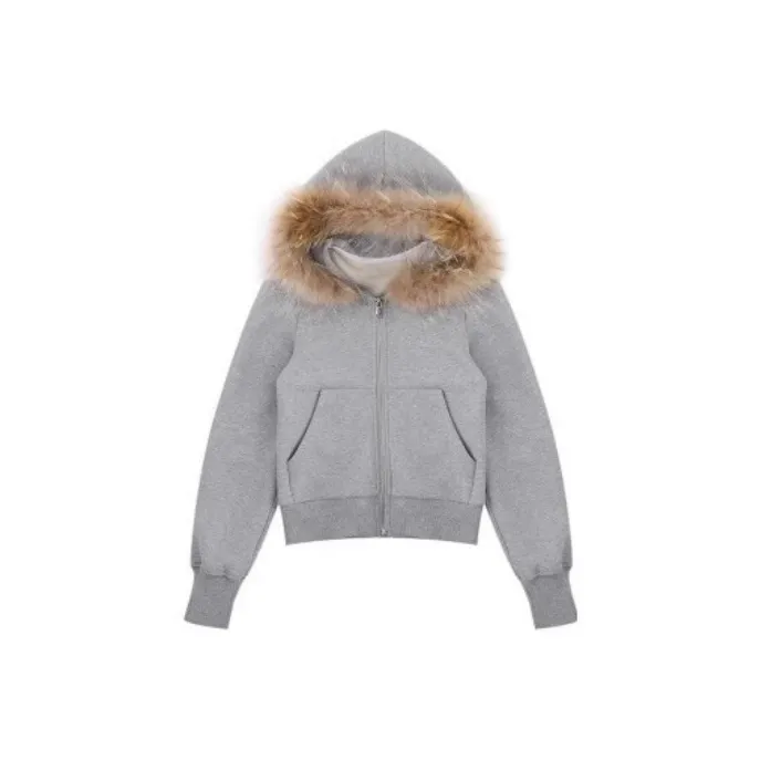 MIMOSA CHUR Серый [Съемный меховой воротник] Женские свитшоты