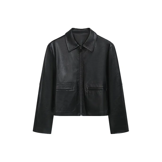 SNZX Черный Винтаж Кожа Куртка Женская Кожаная Куртка