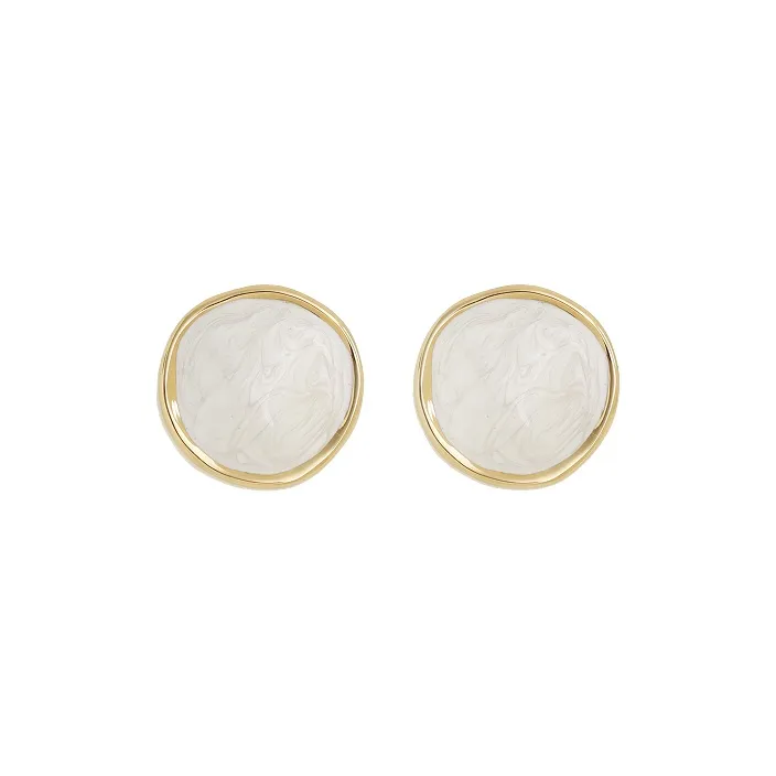 Retro Chic Brass Gold Plated Эмаль Craft Ripple Серьги-кольца Женские