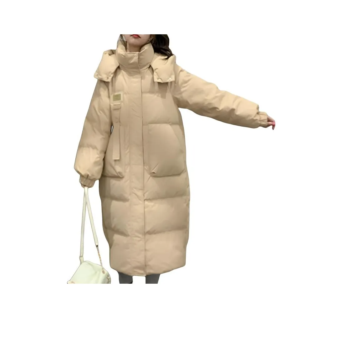 STYUW Молочно-чайный Вафельная вязка Женские Пуховики