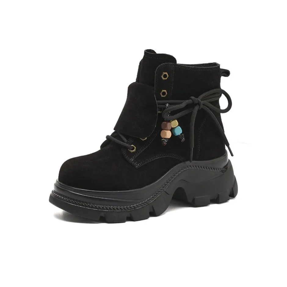 Lanza Стиль Майярд Платформа Женские Британский стиль Кружево Вверх Рыцарь Ботинки Женские GOOD Looking Короткий