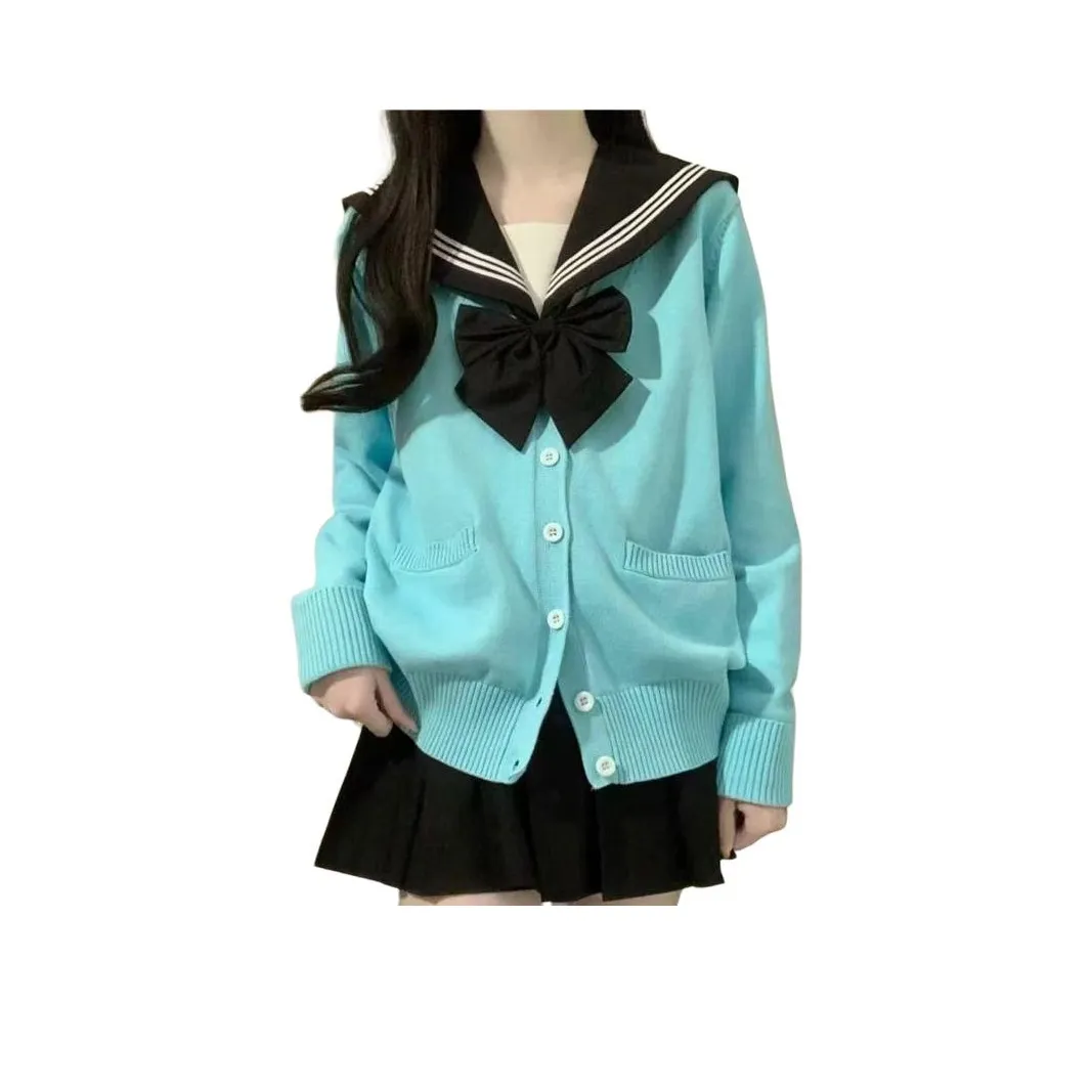 DEDY 3 Пачка # Озерный Синий Кардиган + Черная Юбка + Черные Бантик-Юбка Женская Трикотаж