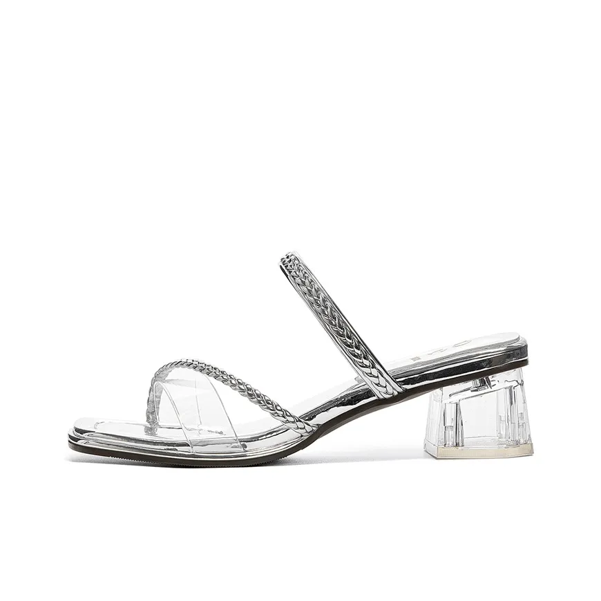 JOSINY Ткани вязаные устойчивые к истиранию против запахов толстый каблук носимый высота каблука 4,2 см слип-он женский серебряный