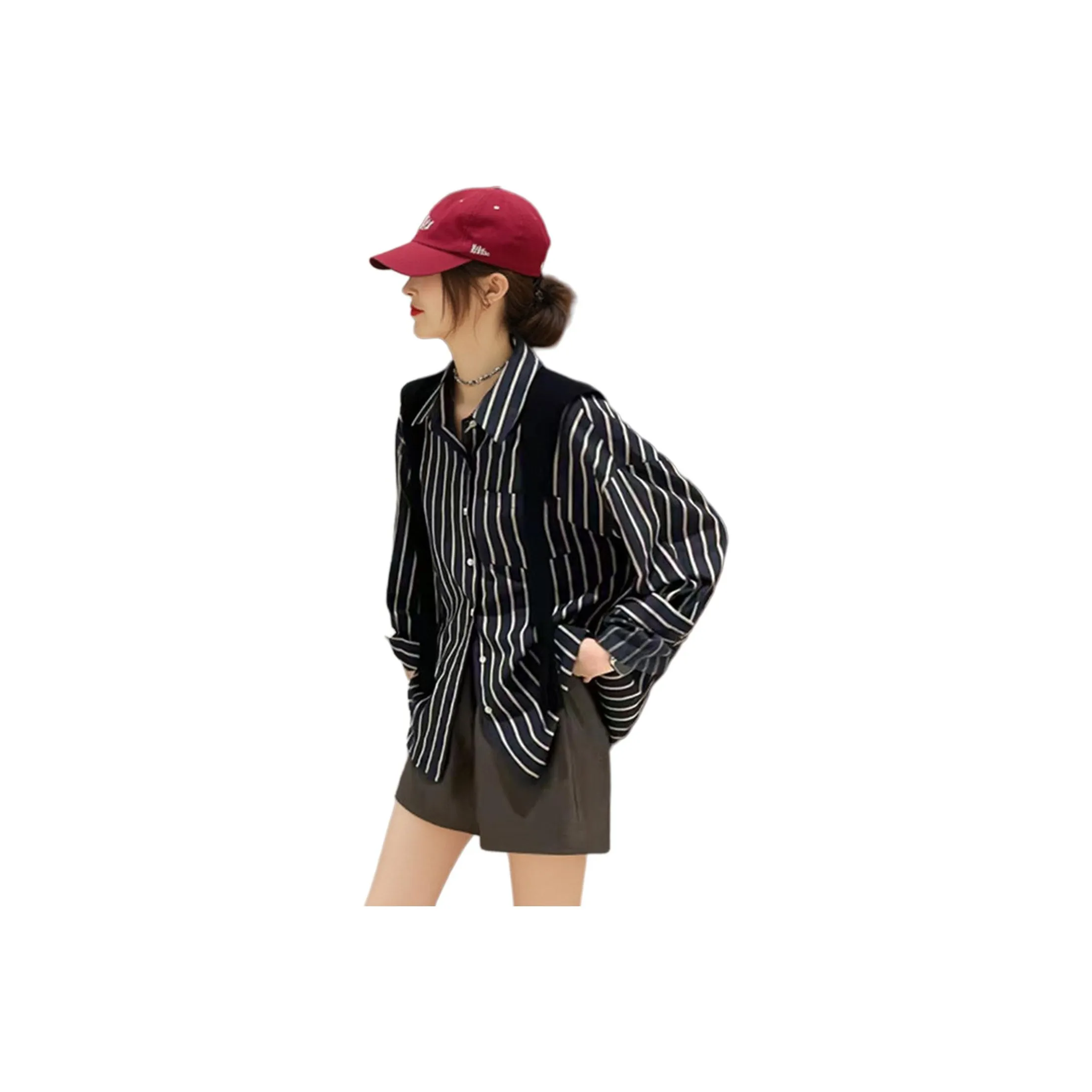 Wbwq Черно-белые полосы Женские Рубашки