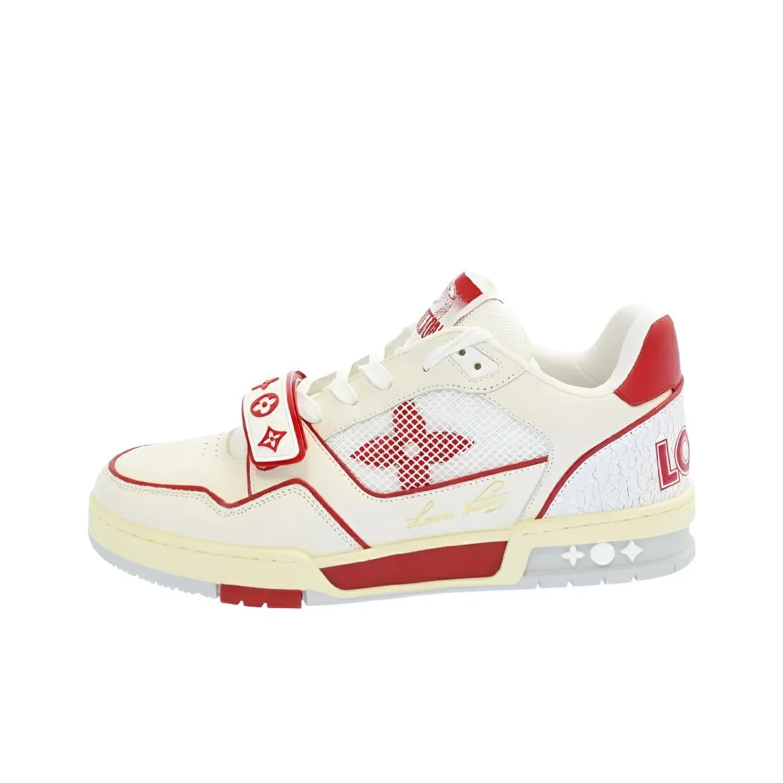 LOUIS VUITTON Trainer Skateboard Shoes Men Low Top White Red