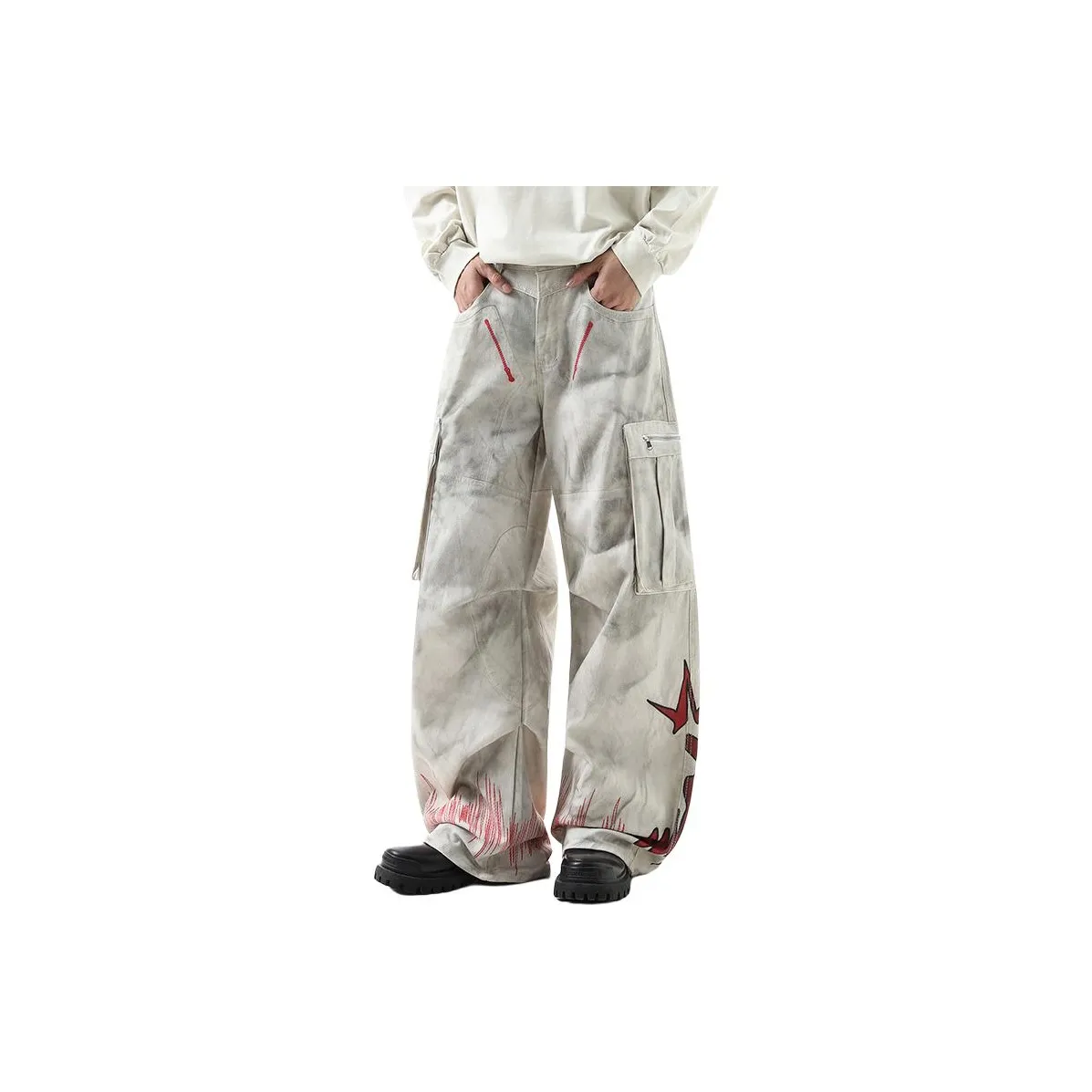 QEWBG Грязно-белый [Плотный 3D] Унисекс Джинсы