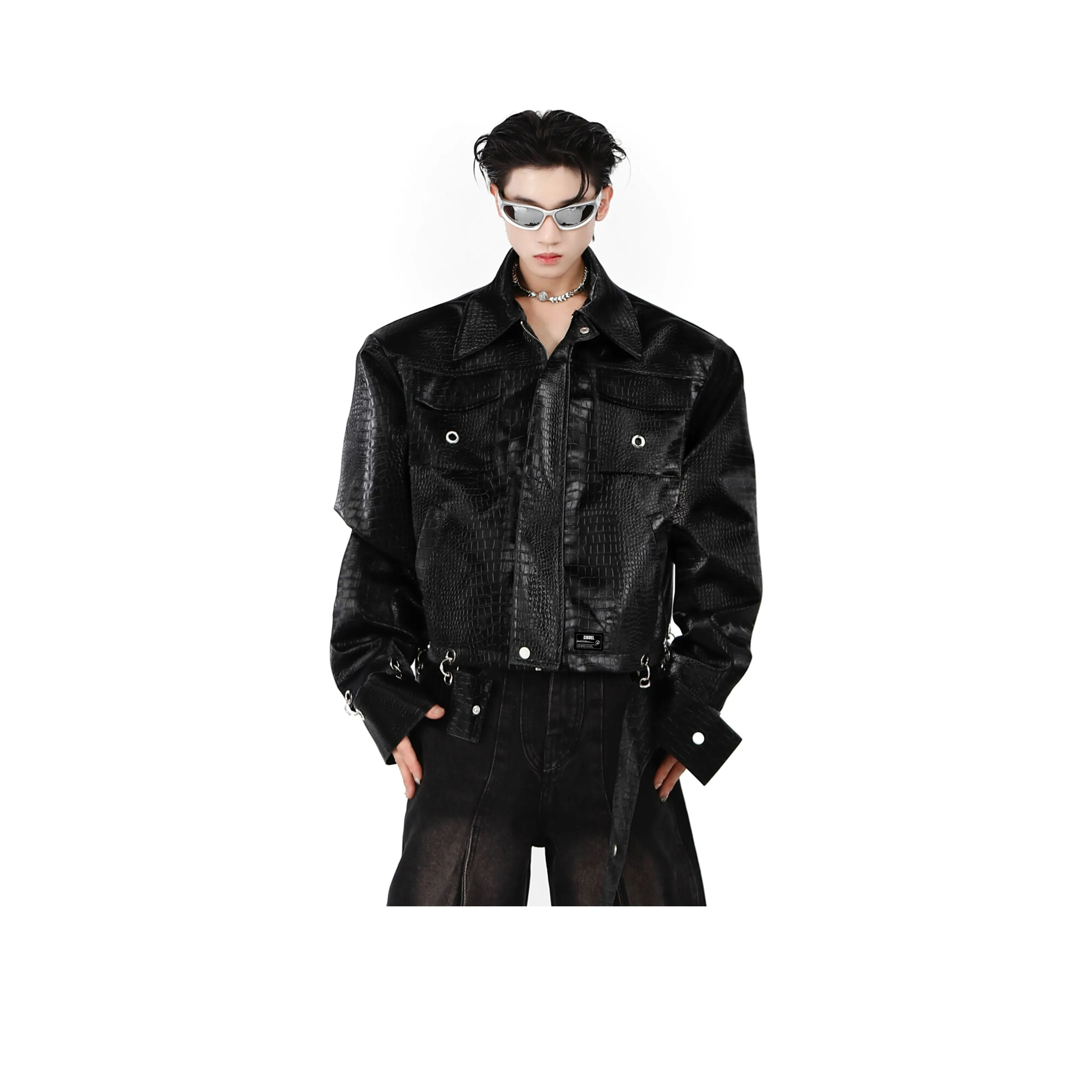 ZIAREL Черный с съемным логотипом унисекс кожаные куртки