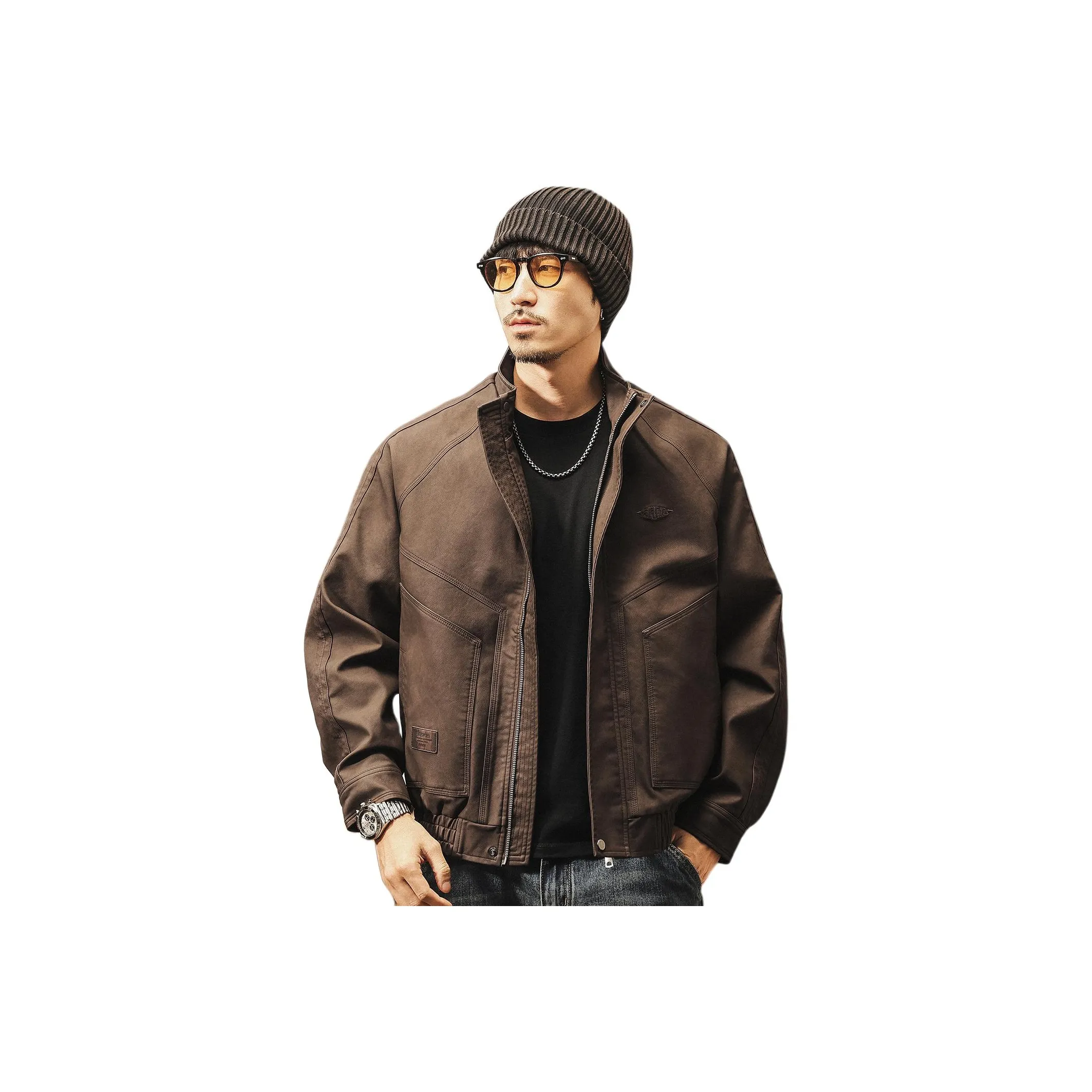 JIELEINUO Мужские кожаные куртки