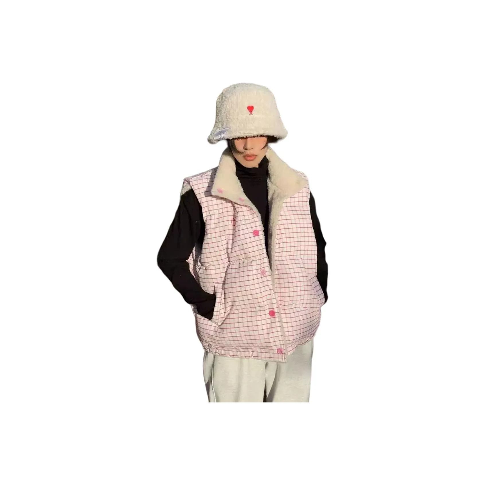 LANGQING Розовая Клетка Двусторонний Giveaway Бренд Наклеенный Женские Жилеты