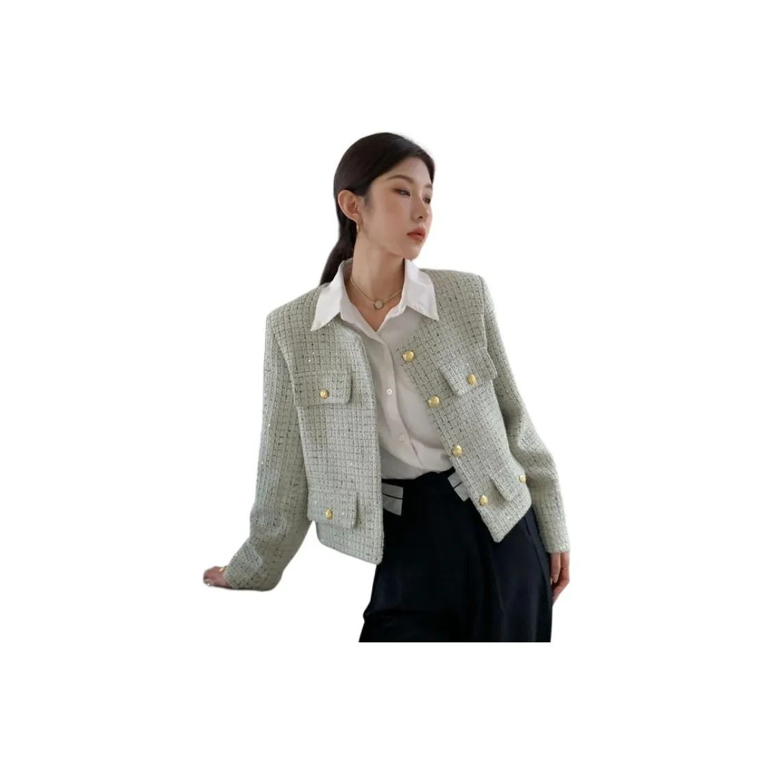 AHRTB Светло-зеленое женское короткое пальто