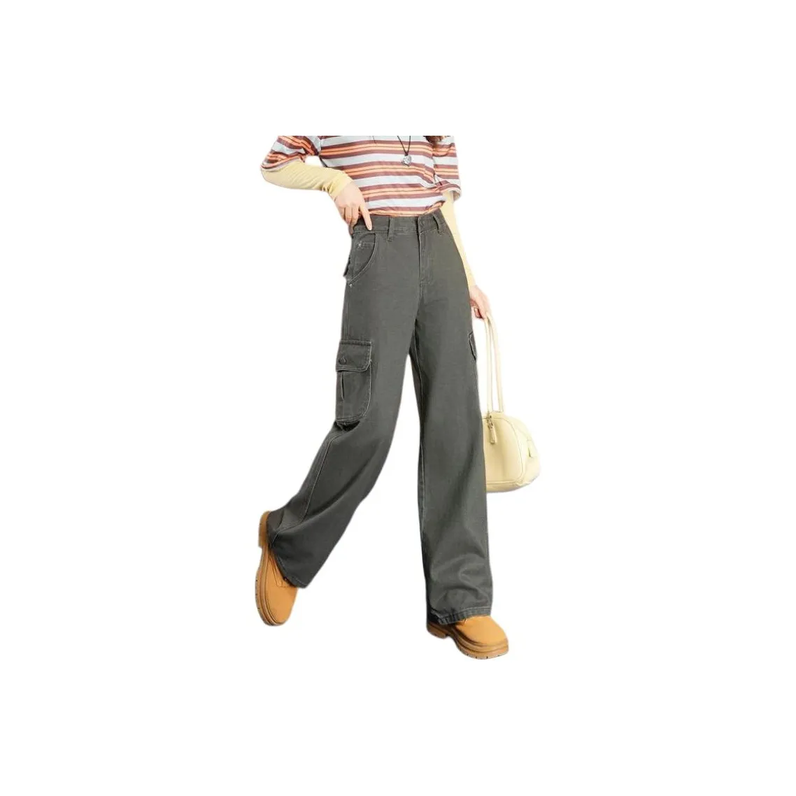 FAWENXIANGZI Серые Женские Джинсы