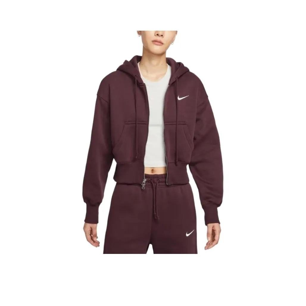 Nike NSW PHNX FLC Crop FZ HDY Куртка Женская Бордовая