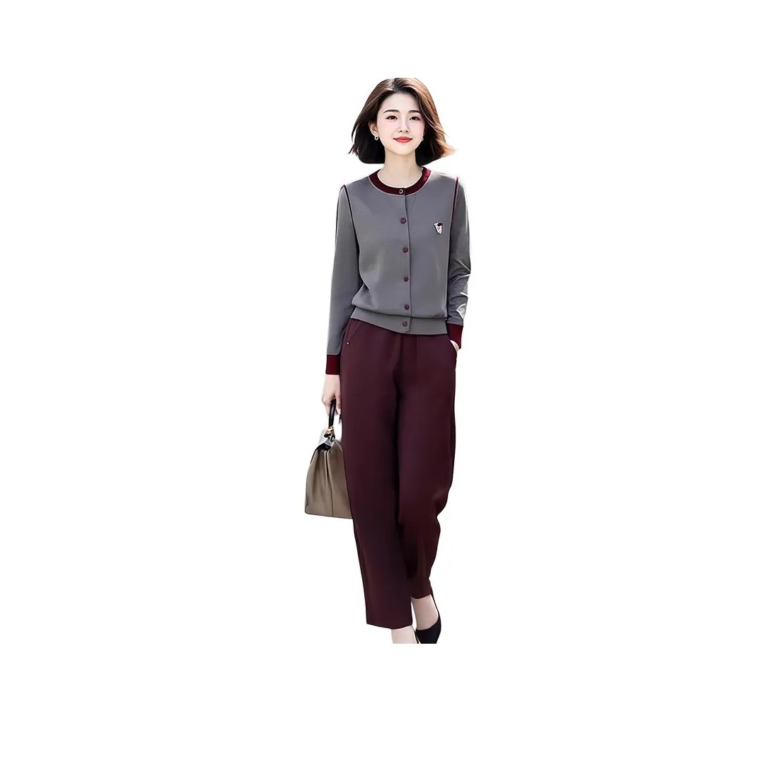LANGQING Серый Женский Повседневный Костюм