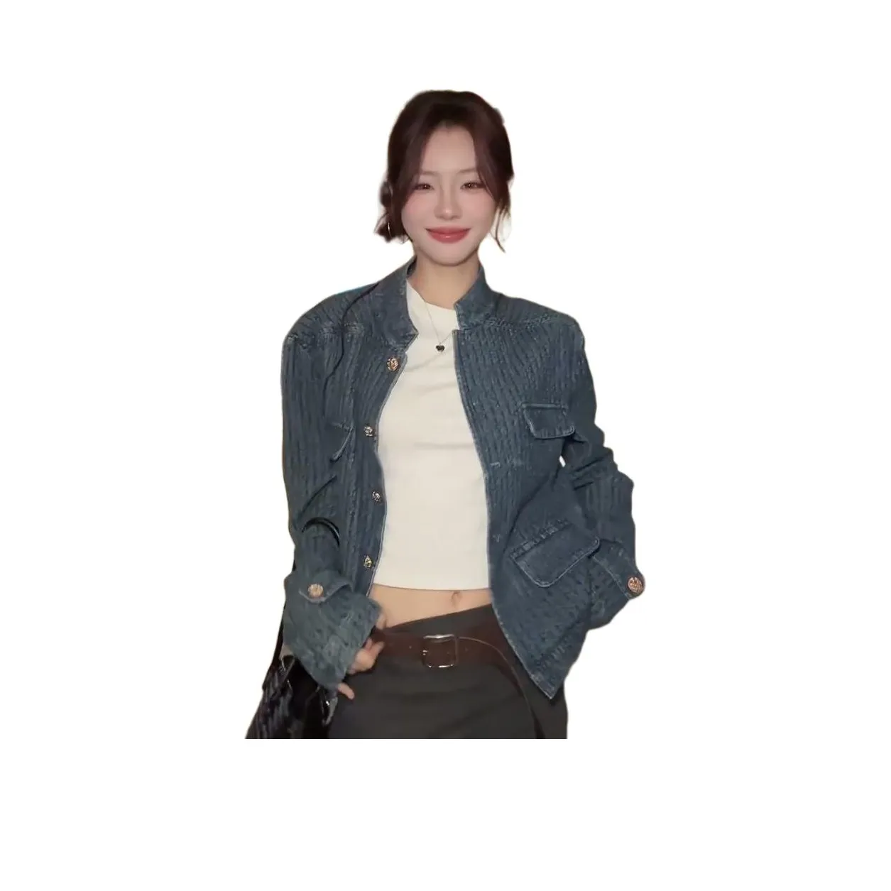 ЮЙЧЖАОЛИНЬ Синий Женское Короткое Пальто