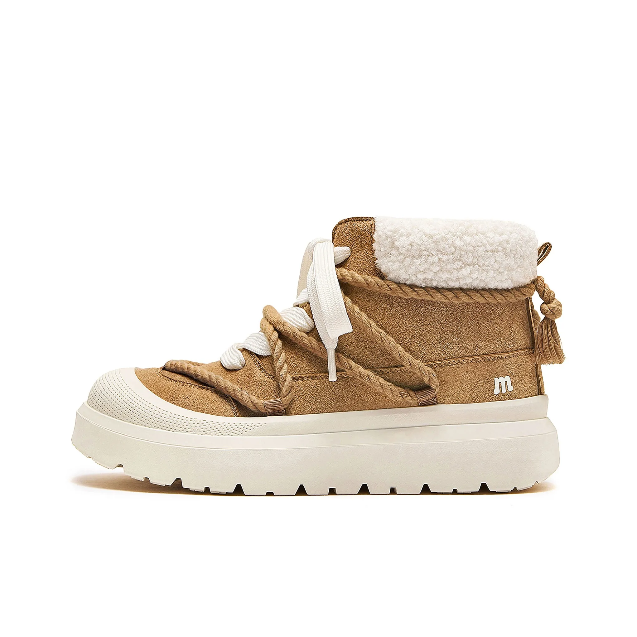 MQMS Classic Vintage Желтые Ботинки Теплоизоляционные Увеличивающие Высоту Противоскользящие Короткие Снегобутсы Унисекс Коричневый