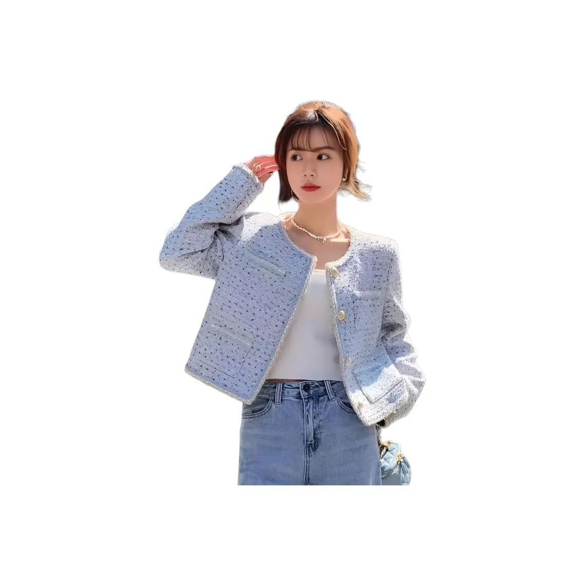 ЮЙЧЖАОЛИНЬ Светло-синий Женский Короткий Пальто