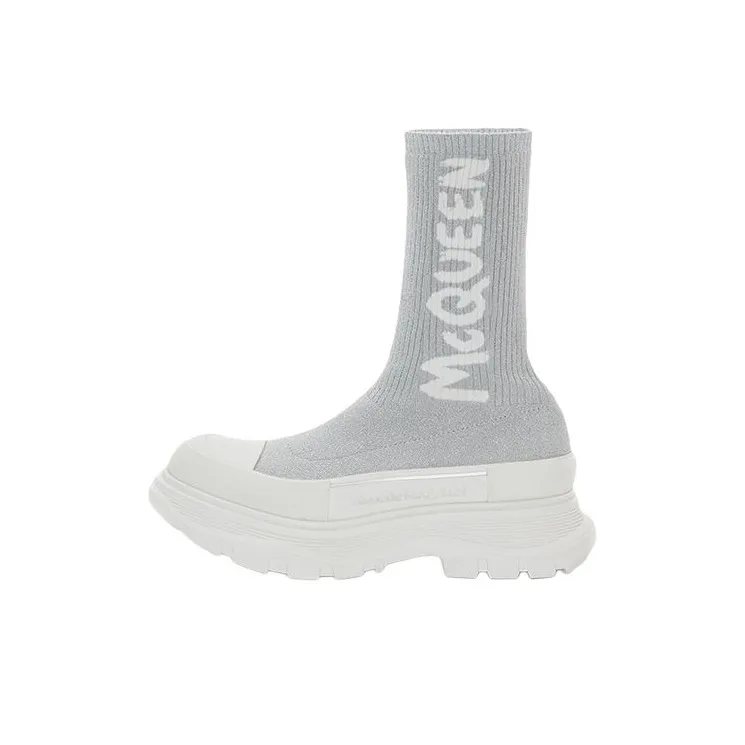 Alexander McQueen Tread Slick Ankle Boots Women's Silver/White