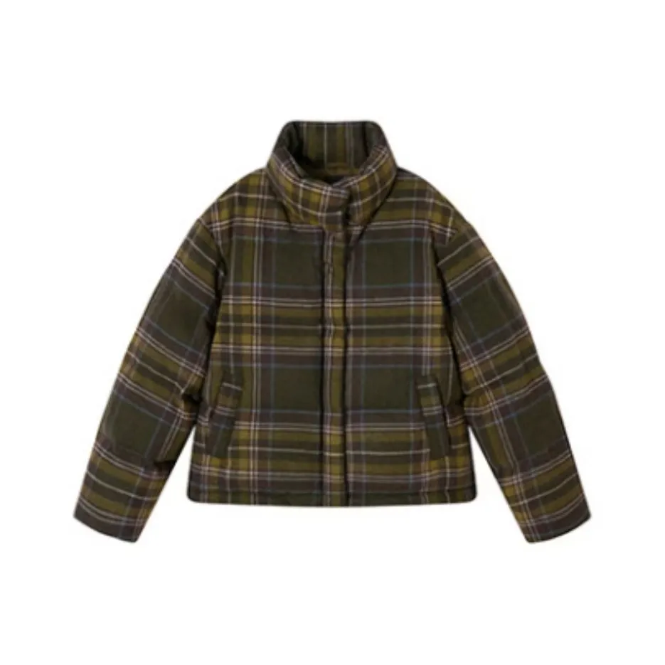 SNZX Зеленый воротник-стойка клетка пуховая куртка женская пуховик (пуф)