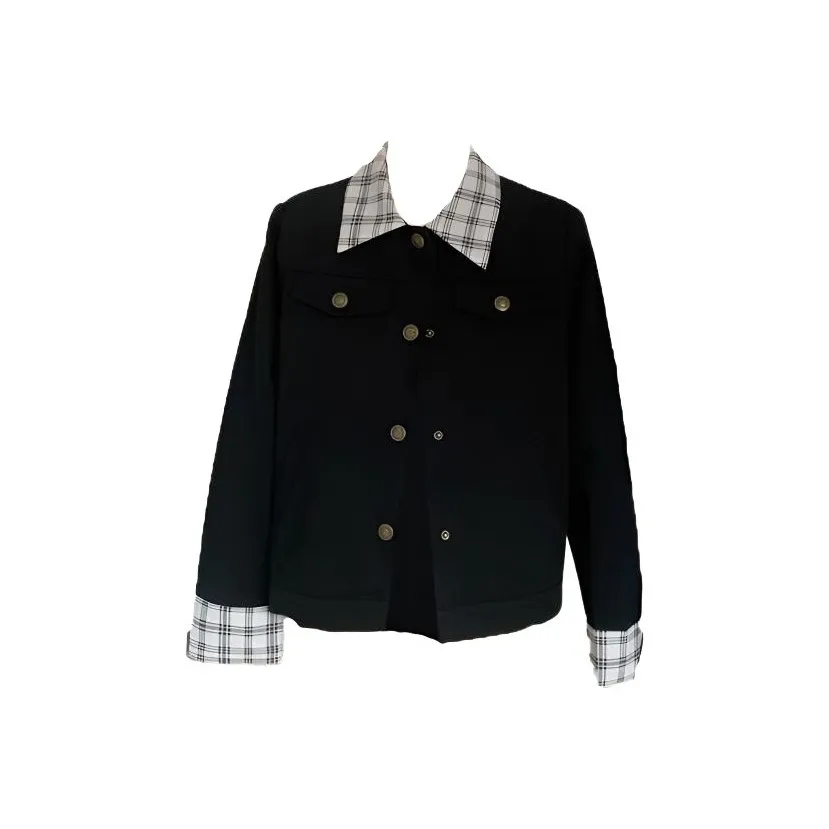 TIBINB Темно-синий Пэчворк Клетка Куртка Женская Деловой Костюм