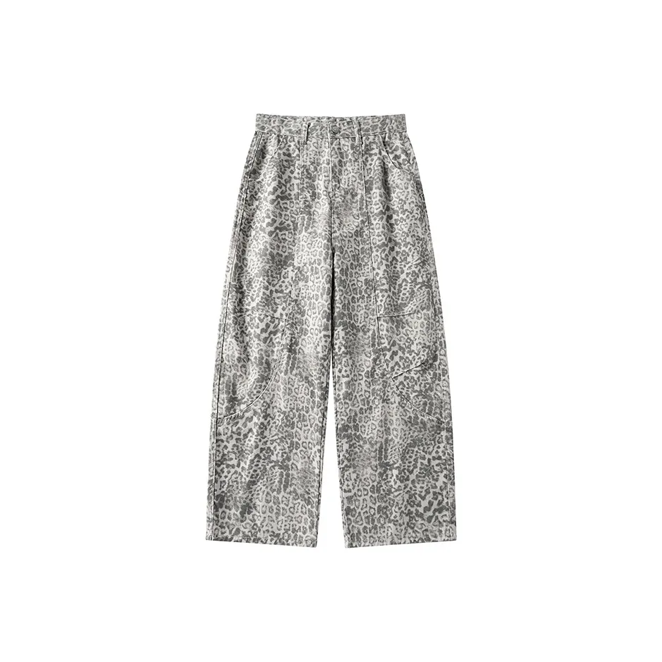 GEOGRE ALEX Белый Леопард С принтом Унисекс Джинсы