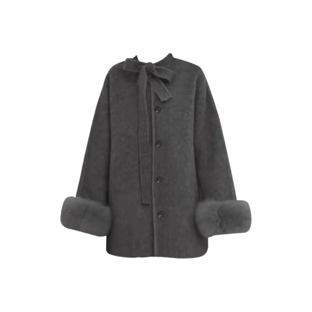 SNZX Серый Плащ Пальто Женские Меховые изделия