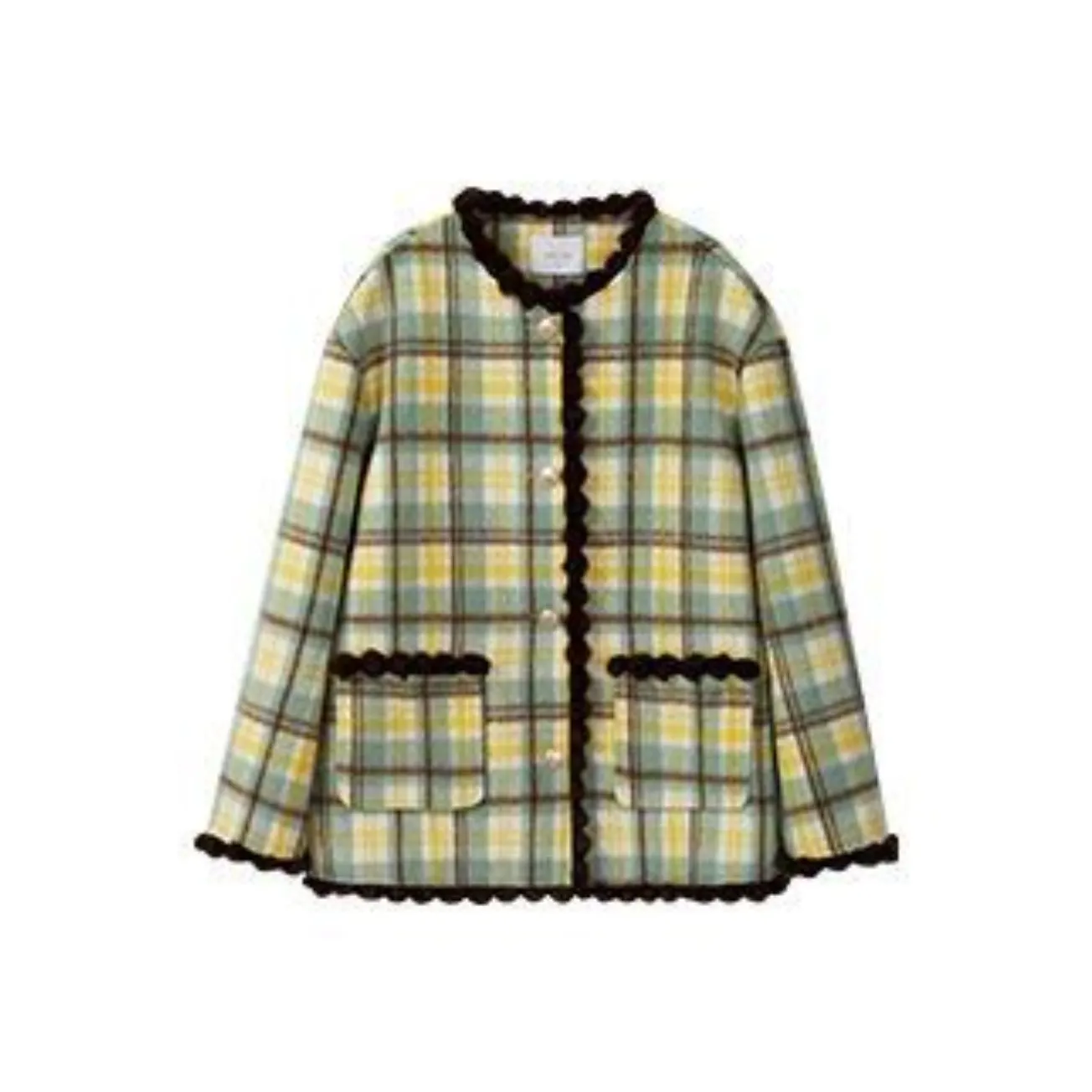 ETSE Желто-зеленая клетка Пальто Женские Куртки